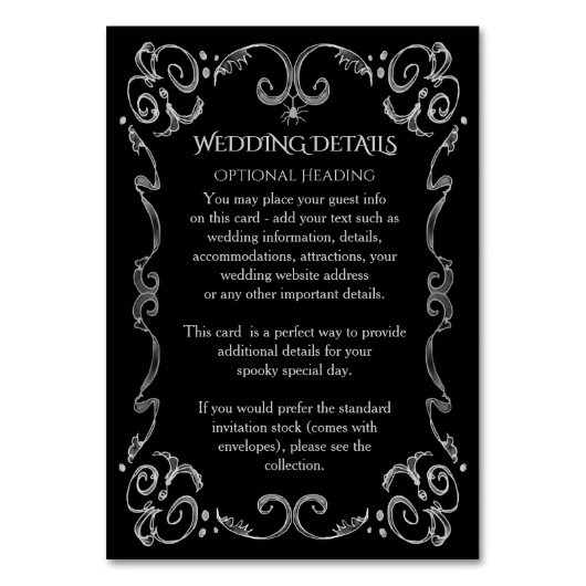 Halloween Spider Gothic Scroll Wedding Details Kaart (Voorkant)