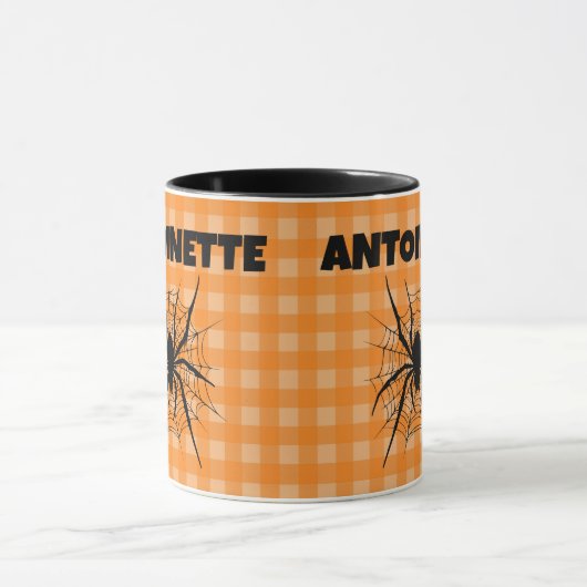Halloween Spider in Cobweb Orange Gingham Plaid Mok (Midden)