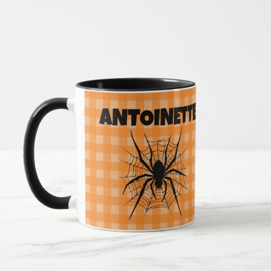 Halloween Spider in Cobweb Orange Gingham Plaid Mok (Links)