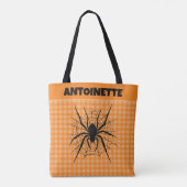 Halloween Spider in Cobweb Orange Gingham Plaid Tote Bag (Achterkant)
