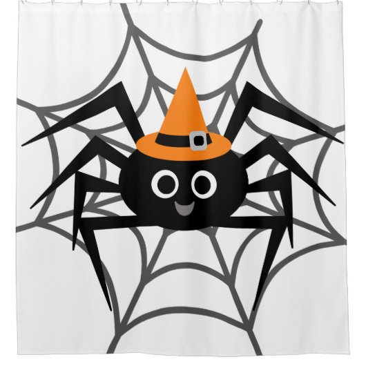 Halloween Spider in Oranje Pet op internet Douchegordijn (Voorkant)