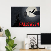 Halloween Spider in Spiderweb Night Scene Poster (Thuiskantoor)