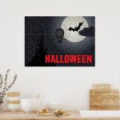 Halloween Spider in Spiderweb Night Scene Poster (Keuken)
