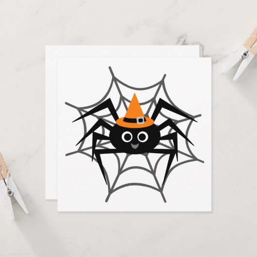 Halloween Spider in Web Tshirts en Gifts Kaart (Voorkant / Achterkant in situ)