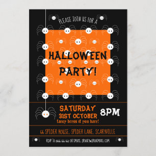 Halloween Spider Invitation Cute Black en Sinaasap Kaart