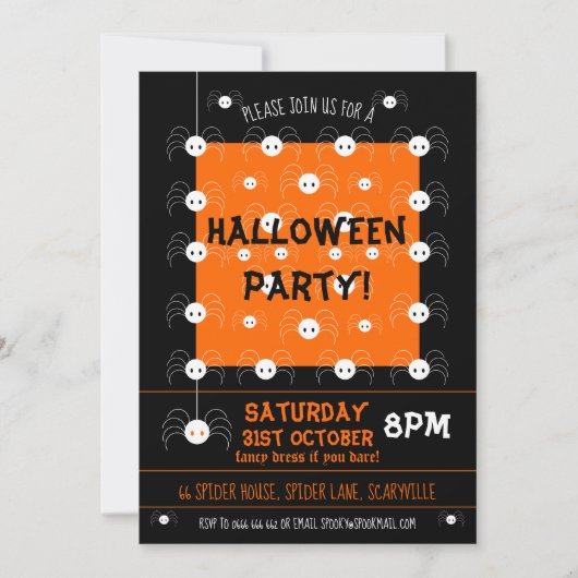 Halloween Spider Invitation Schattige zwart en Sin Kaart (Voorkant)