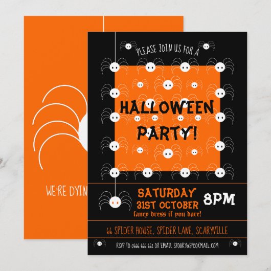 Halloween Spider Invitation Schattige zwart en Sin Kaart (Voorkant / Achterkant)