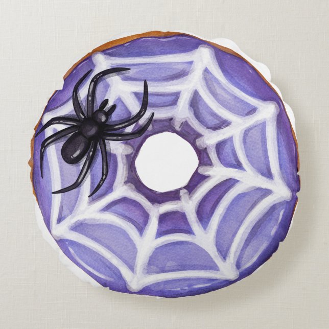 Halloween Spider Paarse Donut Rond Kussen (Voorkant)