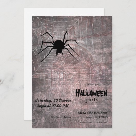 Halloween Spider Party Kaart (Voorkant / Achterkant)