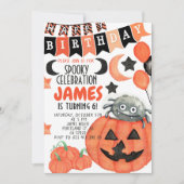 Halloween Spider Pumpkin Birthday Uitnodiging  (Voorkant)