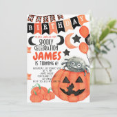 Halloween Spider Pumpkin Birthday Uitnodiging  (Staand voorkant)