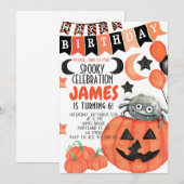 Halloween Spider Pumpkin Birthday Uitnodiging  (Voorkant / Achterkant)
