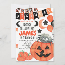 Halloween Spider Pumpkin Birthday Uitnodiging 