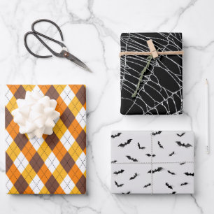 Halloween Spider Web Bats en Candy Corn Argyle Inpakpapier Vel