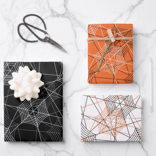 Halloween Spider Web Black White Oranje Gift Inpakpapier Vel (Voorkant)