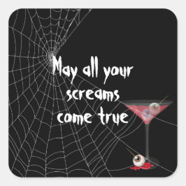 Halloween Spider Web met Eyeball Martini Vierkante Sticker