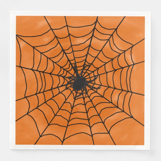 Halloween Spider web met Spider op Sinaasappel Servet (Voorkant)