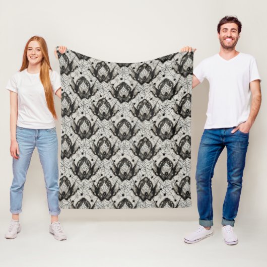 Halloween Spider Webdeken – Naadloze Gothic Fleece Deken (In situ)