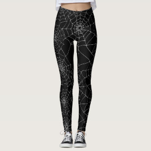 Halloween Spider Webs Cobwebs Black en White Leggings