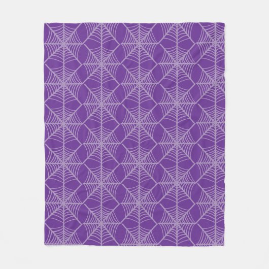 Halloween Spider Webs in Paarse en witte kleuren Fleece Deken (Voorkant)