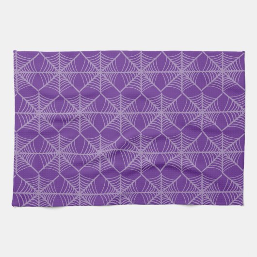 Halloween Spider Webs in Paarse en witte kleuren Theedoek (Horizontaal)