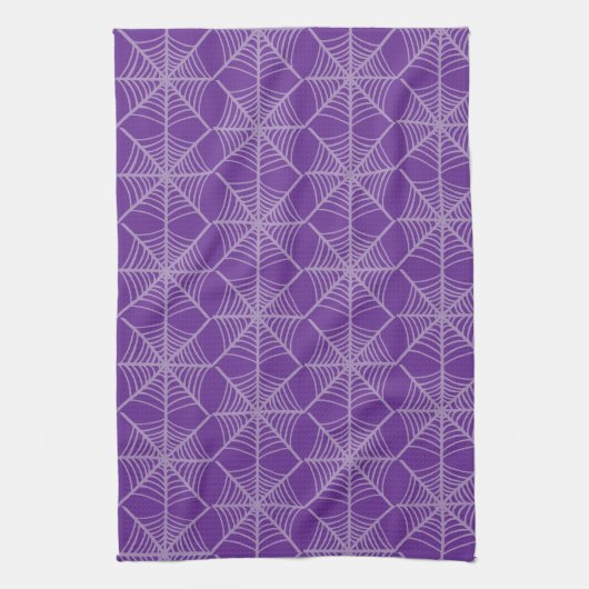 Halloween Spider Webs in Paarse en witte kleuren Theedoek (Verticaal)