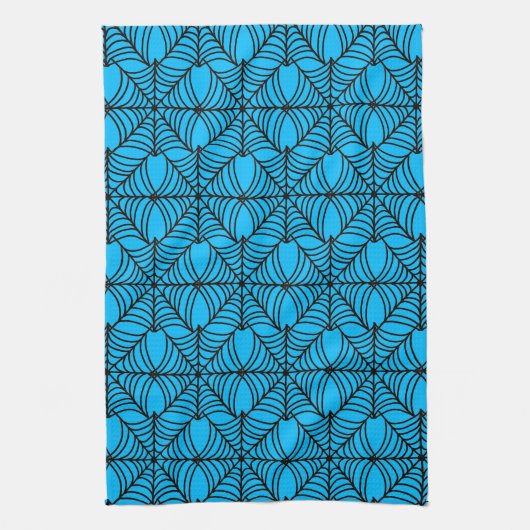 Halloween Spider Webs op Blauw Theedoek (Verticaal)
