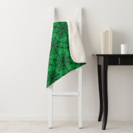 Halloween Spider Webs op Groen Sherpa Deken