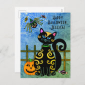 Halloween Spider Witch Aangepaste naam Feestdagenkaart (Voorkant / Achterkant)