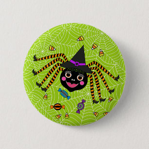 Halloween Spider Witch met Snoep Rond Ronde Button 5,7 Cm