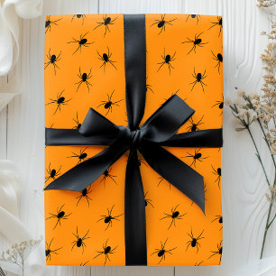 Halloween Spiders Black Oranje Scary Pattern Cadeaupapier