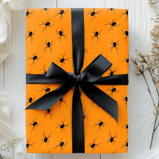 Halloween Spiders Black Oranje Scary Pattern Cadeaupapier