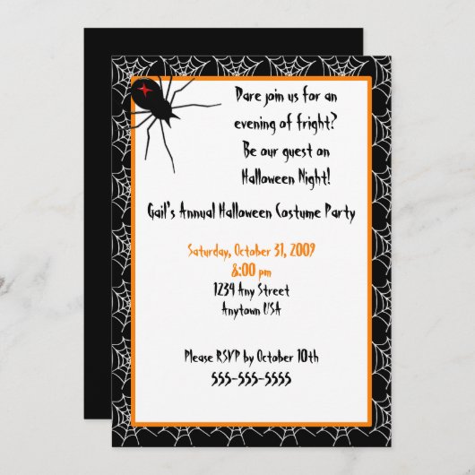 Halloween Spiders Invitation Kaart (Voorkant / Achterkant)