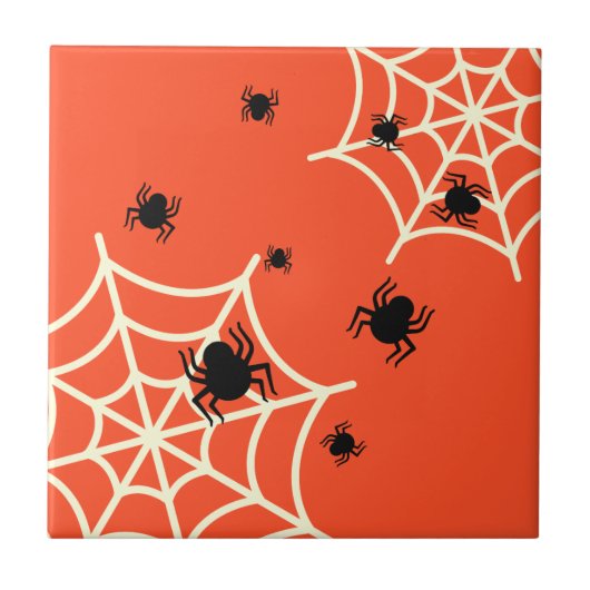 Halloween Spiders on Web Tegeltje (Voorkant)