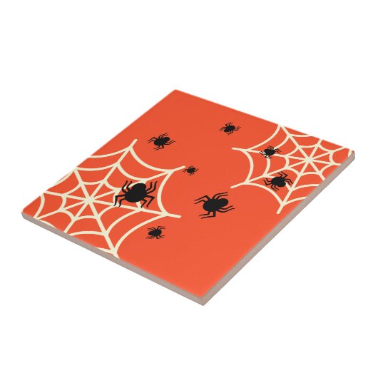 Halloween Spiders on Web Tegeltje (Zijkant)