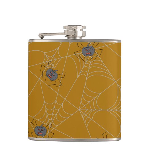 Halloween spiders web and pumpkins heupfles (Voorkant)