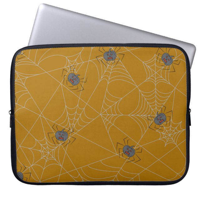 Halloween spiders web and pumpkins laptop sleeve (Voorkant)