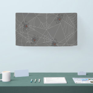 Halloween spiders web and pumpkins spandoek