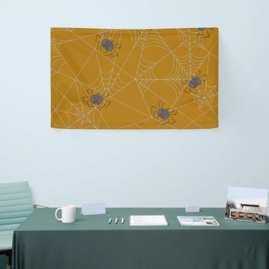 Halloween spiders web and pumpkins spandoek (Beurs)