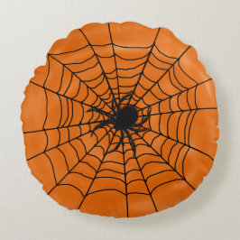 Halloween Spiders Web met Spider op Sinaasappel Rond Kussen