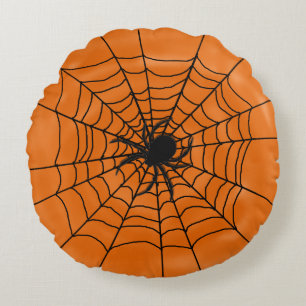 Halloween Spiders Web met Spider op Sinaasappel Rond Kussen
