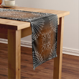 Halloween Spiderweb spinnen zwart sinaasappel wit Korte Tafelloper