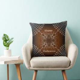 Halloween Spiderweb spinnen zwart sinaasappel wit Kussen