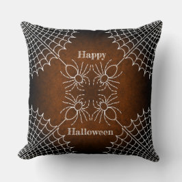 Halloween Spiderweb spinnen zwart sinaasappel wit Kussen