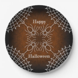 Halloween Spiderweb spinnen zwart sinaasappel wit Papieren Bordje