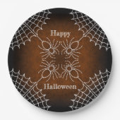 Halloween Spiderweb spinnen zwart sinaasappel wit Papieren Bordje (Voorkant)