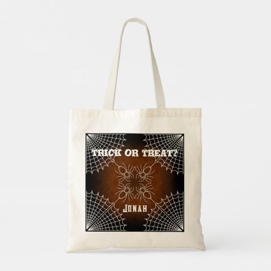 Halloween Spiderweb spinnen zwart sinaasappel wit Tote Bag (Achterkant)