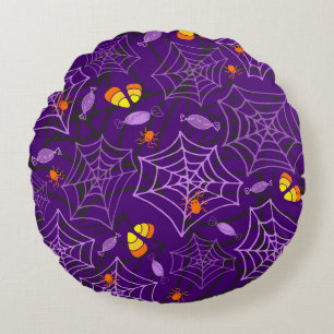 Halloween Spiers en Snoep Paarse Pillow Rond Kussen