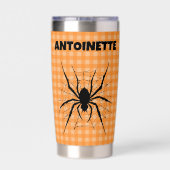 Halloween Spin in Spinnenweb Oranje Gingham Plaid Geïsoleerde Drinkbeker (Achterkant)