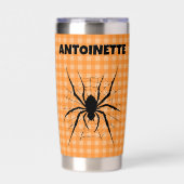 Halloween Spin in Spinnenweb Oranje Gingham Plaid Geïsoleerde Drinkbeker (Voorkant)